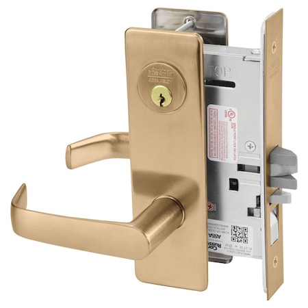 Entrance Or Office Mortise Lock, NS Lever, M Escutcheon, Satin Bronze